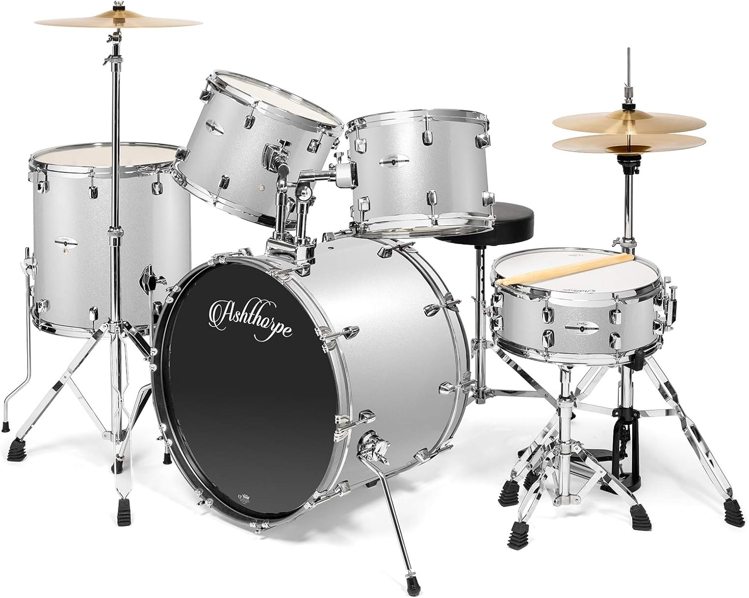 Ashthorpe 5-Piece Full Size Adult Drum Set with Premium Features