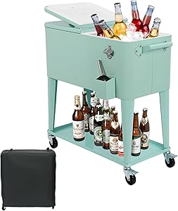 80 Quart Rolling Cooler Cart with Wheels for Outdoor Fun