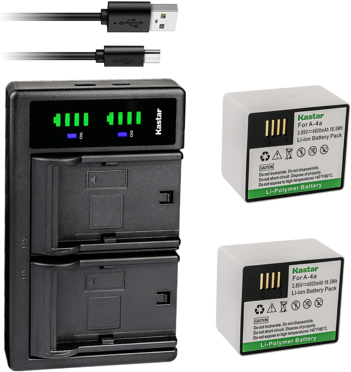 Kastar 2-Pack Battery and USB Charger for Arlo Security Cameras