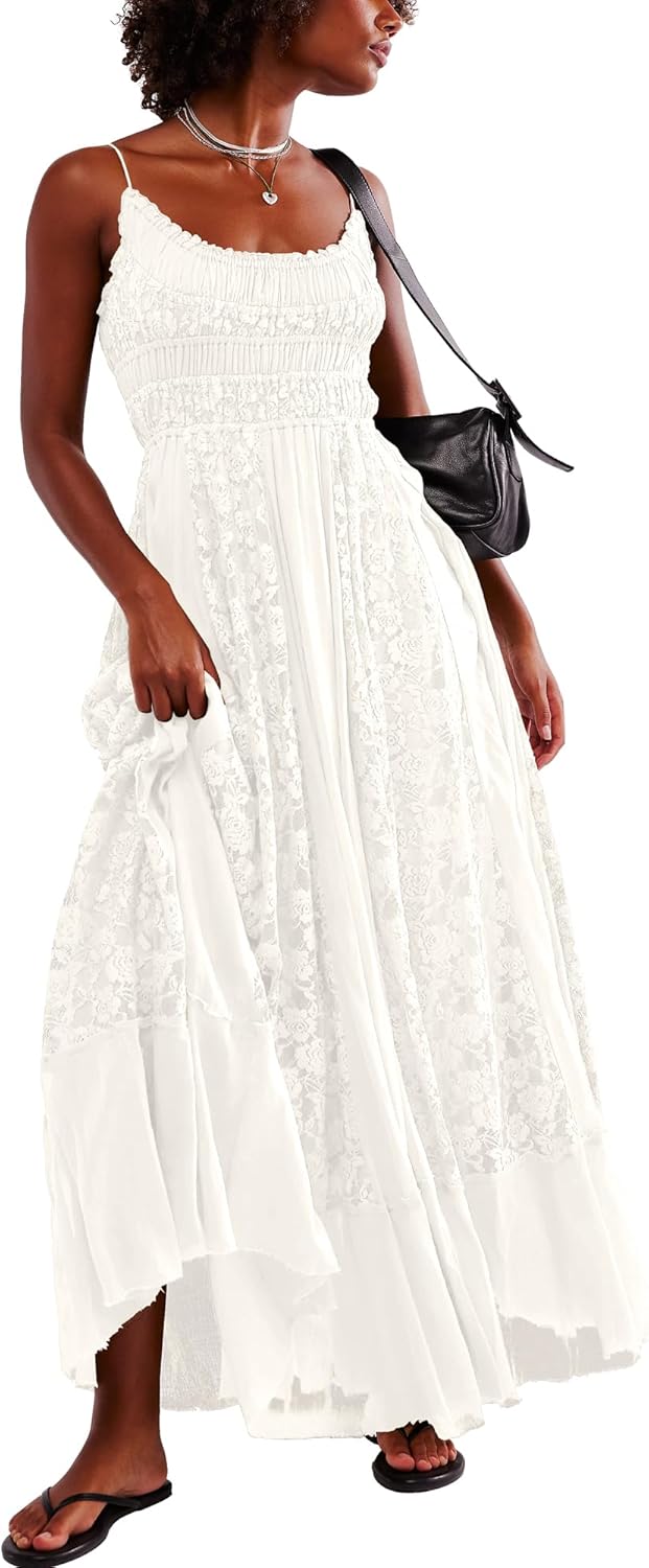 Gacaky Summer Dress for Women Casual Lace Floral Maxi Dress