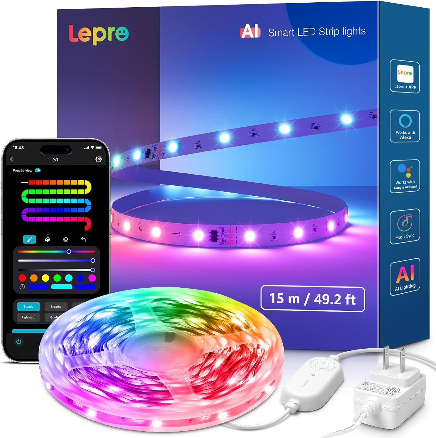 Lepro S1 AI LED Strip Lights - 50ft Smart RGB Light Strips