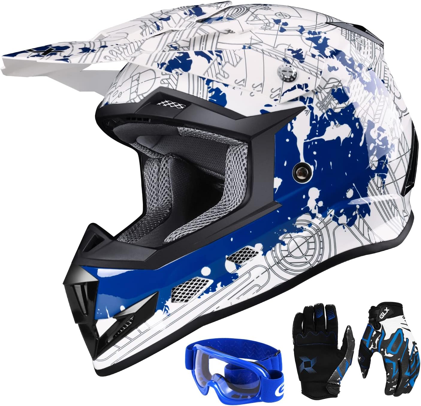 GLX GX623 Youth ATV/Dirt Bike Helmet Combo for Young Riders