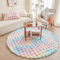 Rainbow Round Rabbit Plush Rug 5ftx5ft Faux Fur Circle - Soft Shaggy