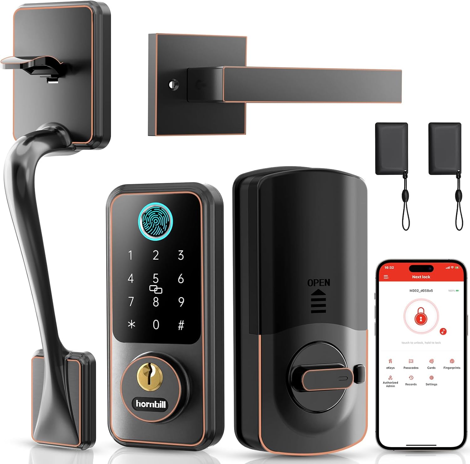 Hornbill Smart Lock Set: Keyless Entry Deadbolt with Handle