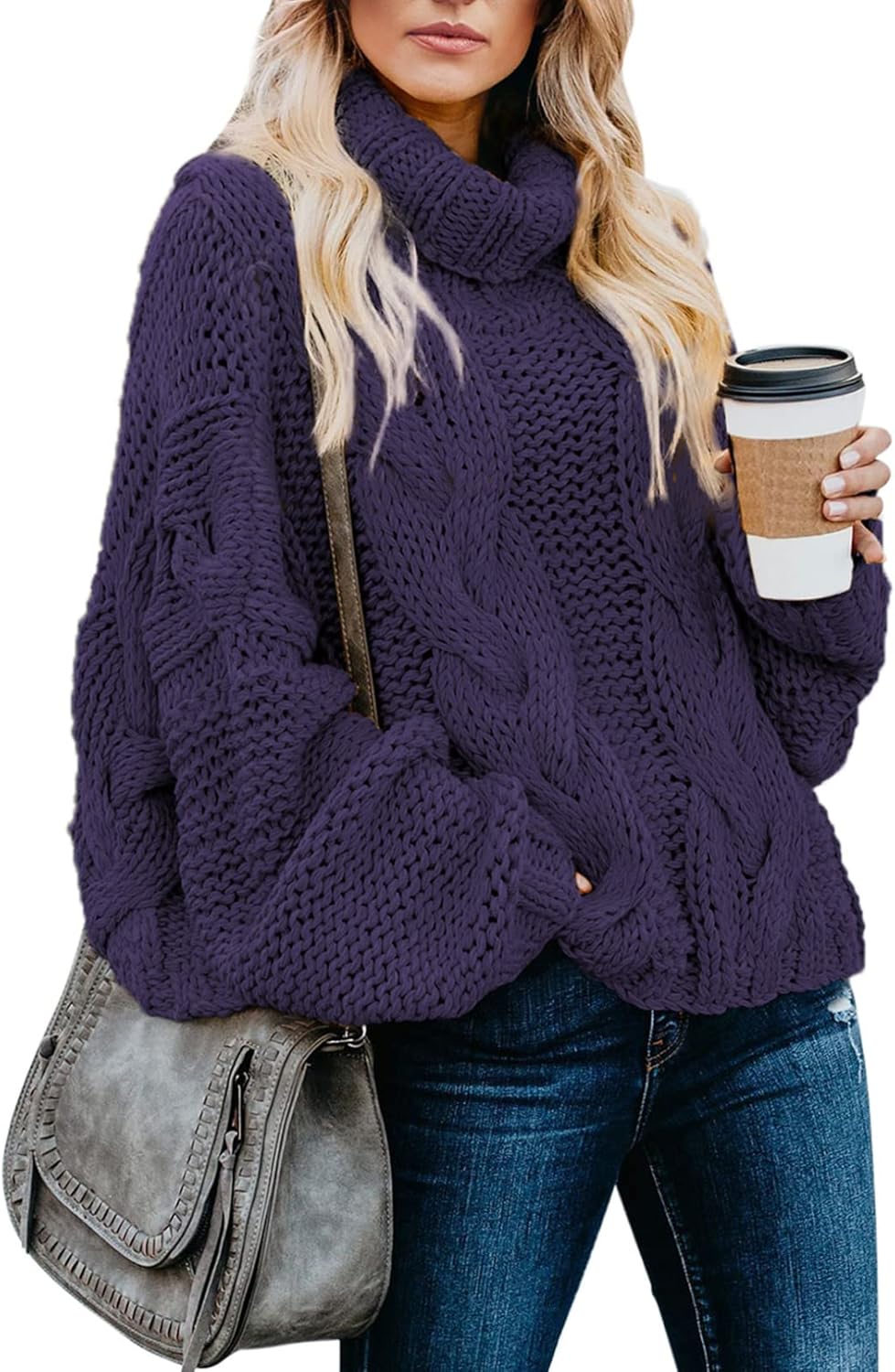 Dokotoo Womens Turtleneck Cable Knit Sweater for Winter Style