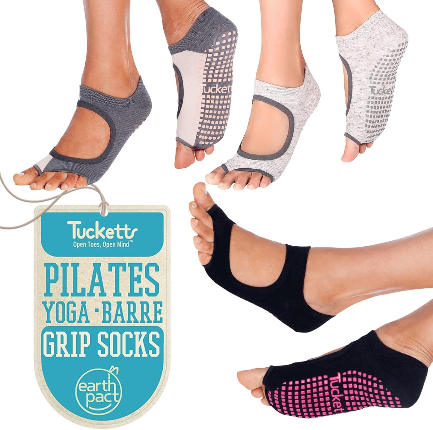 Tucketts Toeless Pilates Socks with Grips for Women Stability