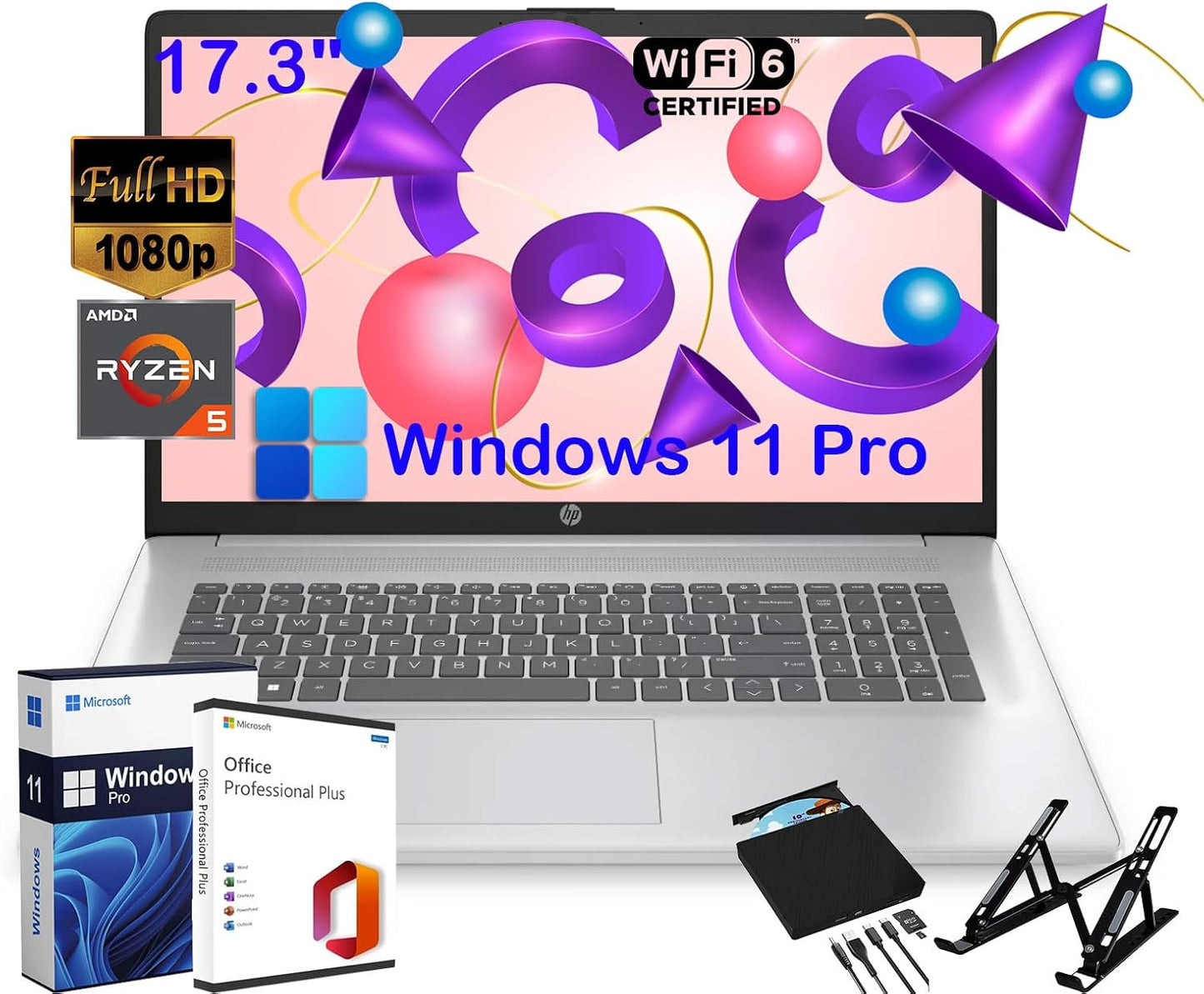 HP 17.3 FHD Laptop: Business Ready with Office, Ryzen 5, Win 11 Pro