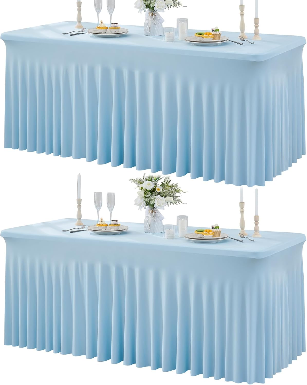 2Pack Baby Blue Spandex Table Covers for 6ft Rectangle Tables