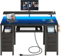 Seventable Computer Desk 55.1 in with LED Lights & Power Strip