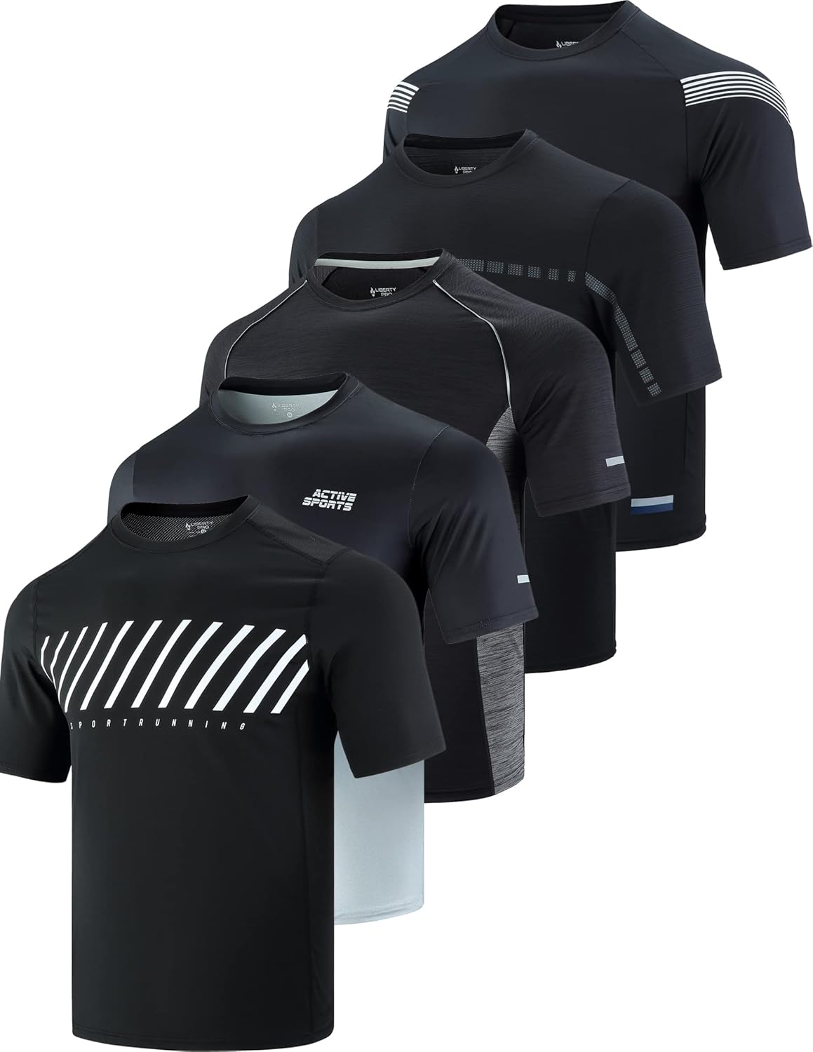 5 Pack Mens Active Quick Dry Crew Neck T Shirts for Workouts