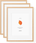 Solid Oak Wood 11x14 Picture Frame with Mat for 8x10 - Set of 3