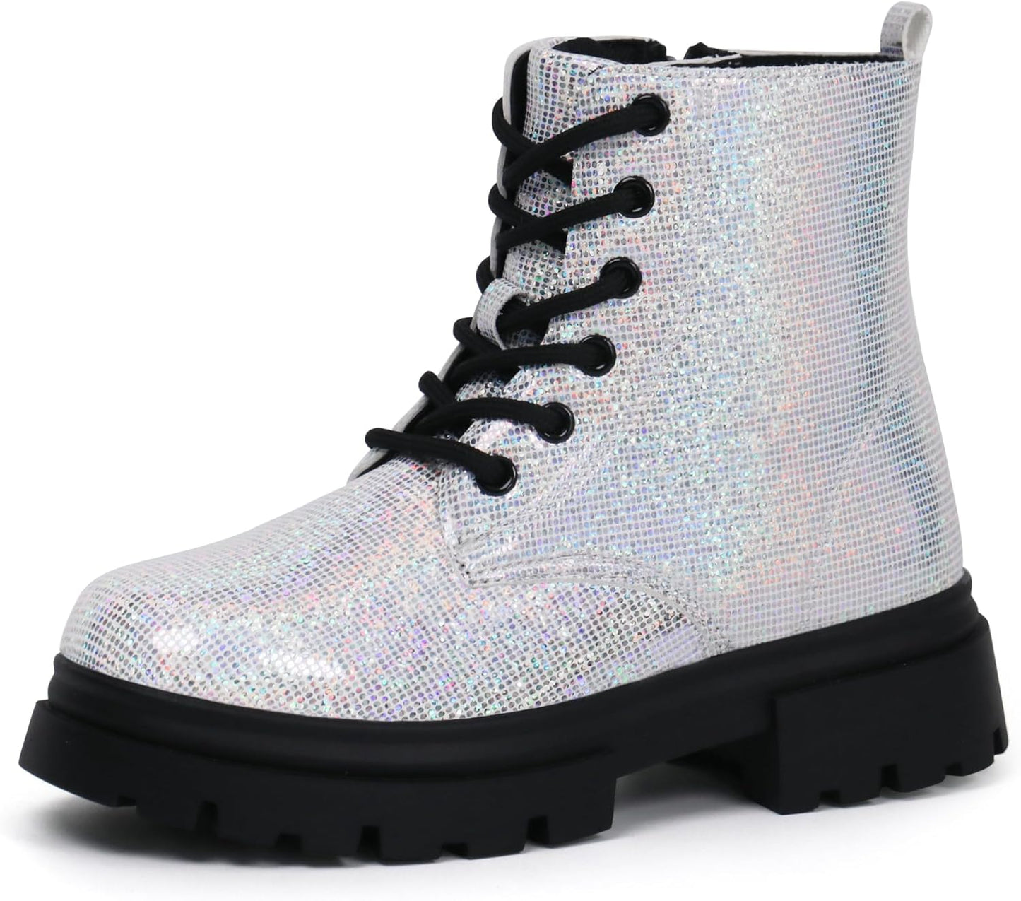 starmerx Girls Ankle Boots Lace Up Combat Boot Side Zipper