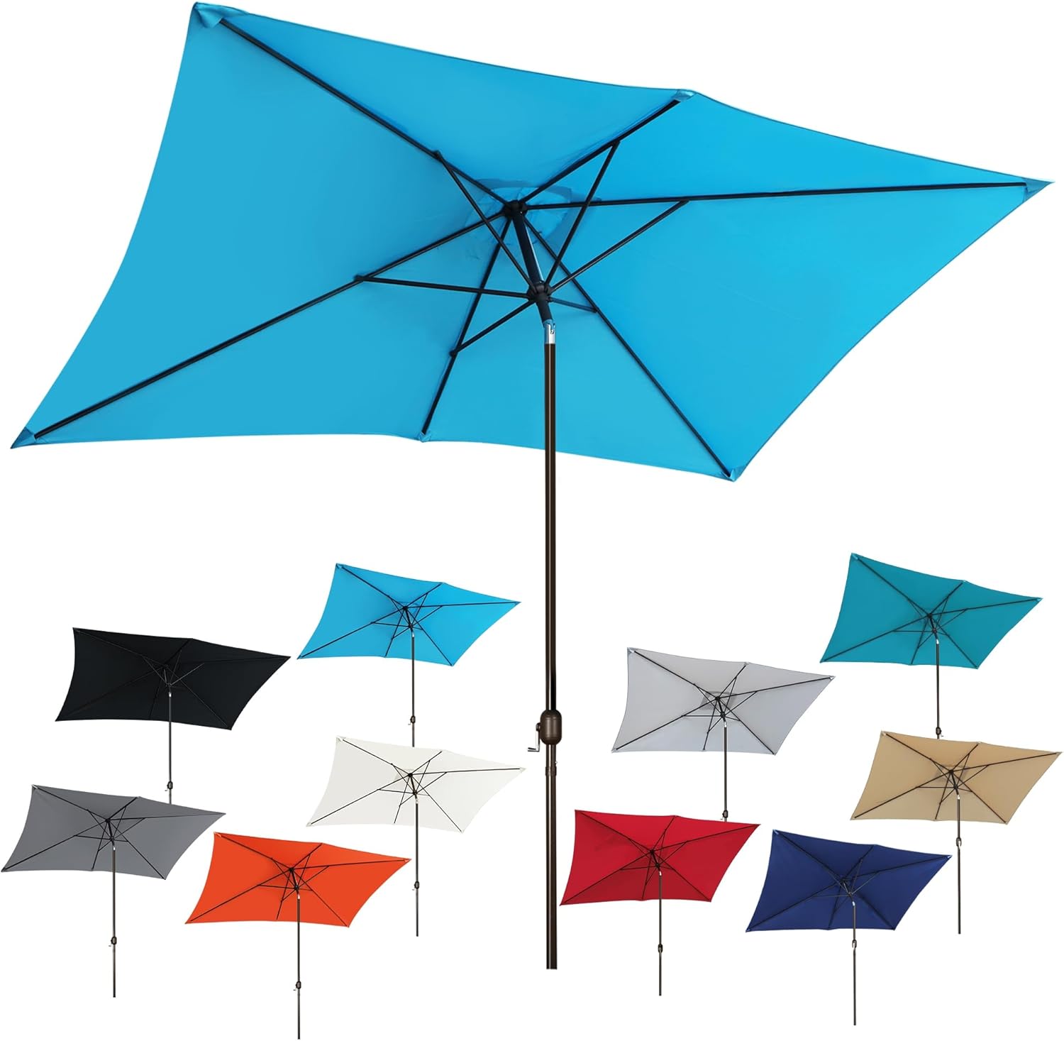 Blissun Rectangular Patio Umbrella with Crank and Tilt Features