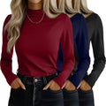 Ficerd Women's Mock Turtleneck 3-Pack - Slim Long Sleeve Tops