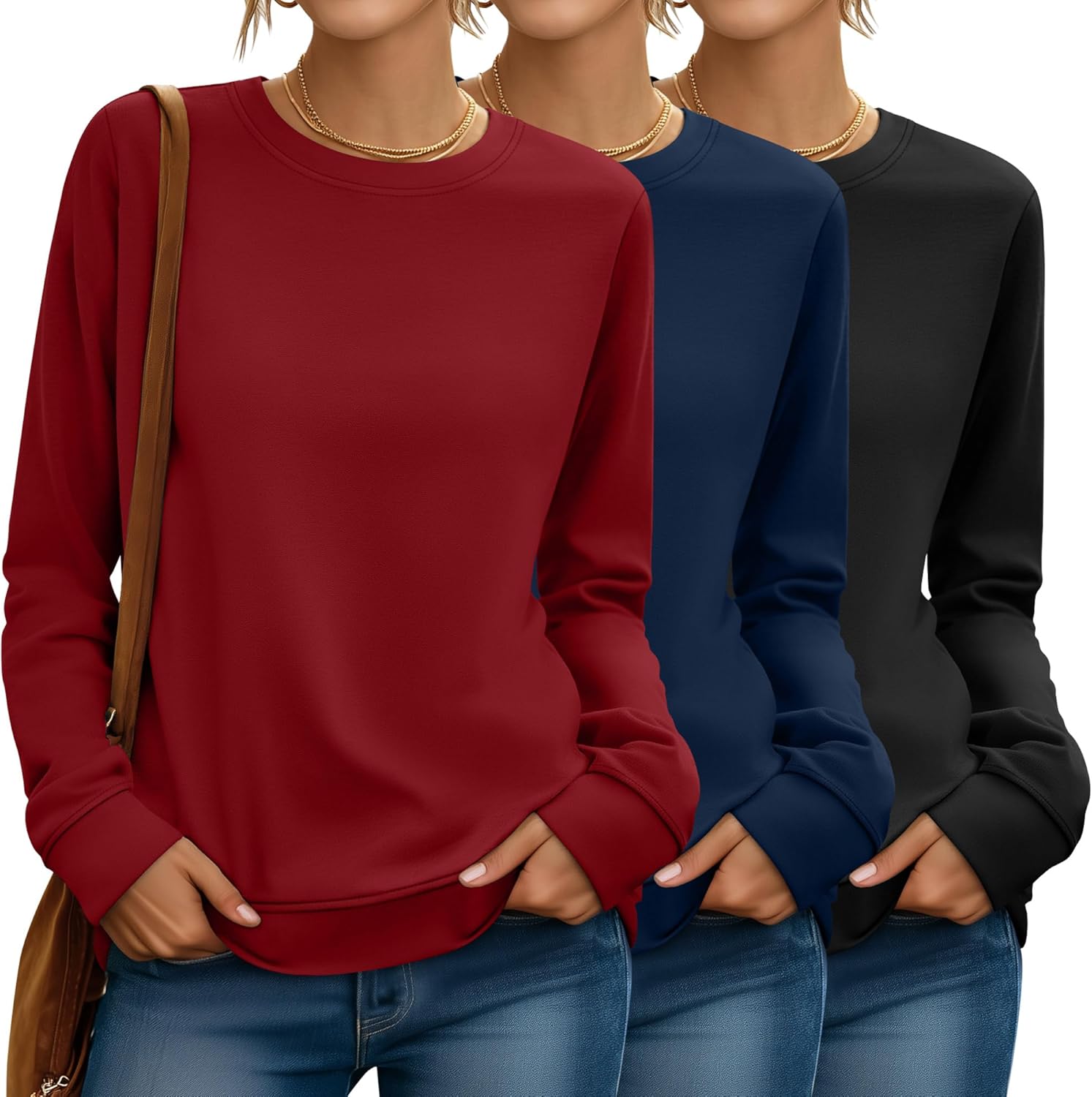 Riyiper 3 Pack Women's Long Sleeve Sweatshirts for Fall Style