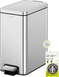 Small Bathroom Trash Can with Soft Close Lid - Compact Stainless Steel