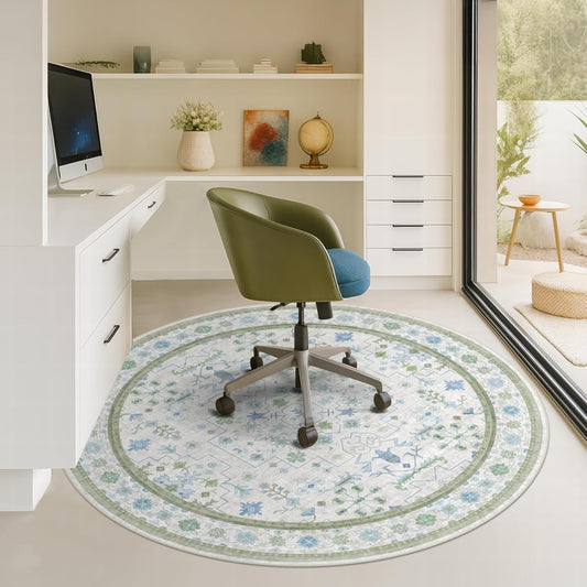 Blue and Green Round Area Rug 5ft - Cozy Aesthetic Decor