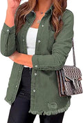 Womens Distressed Black Denim Jacket Shacket - Casual Layering