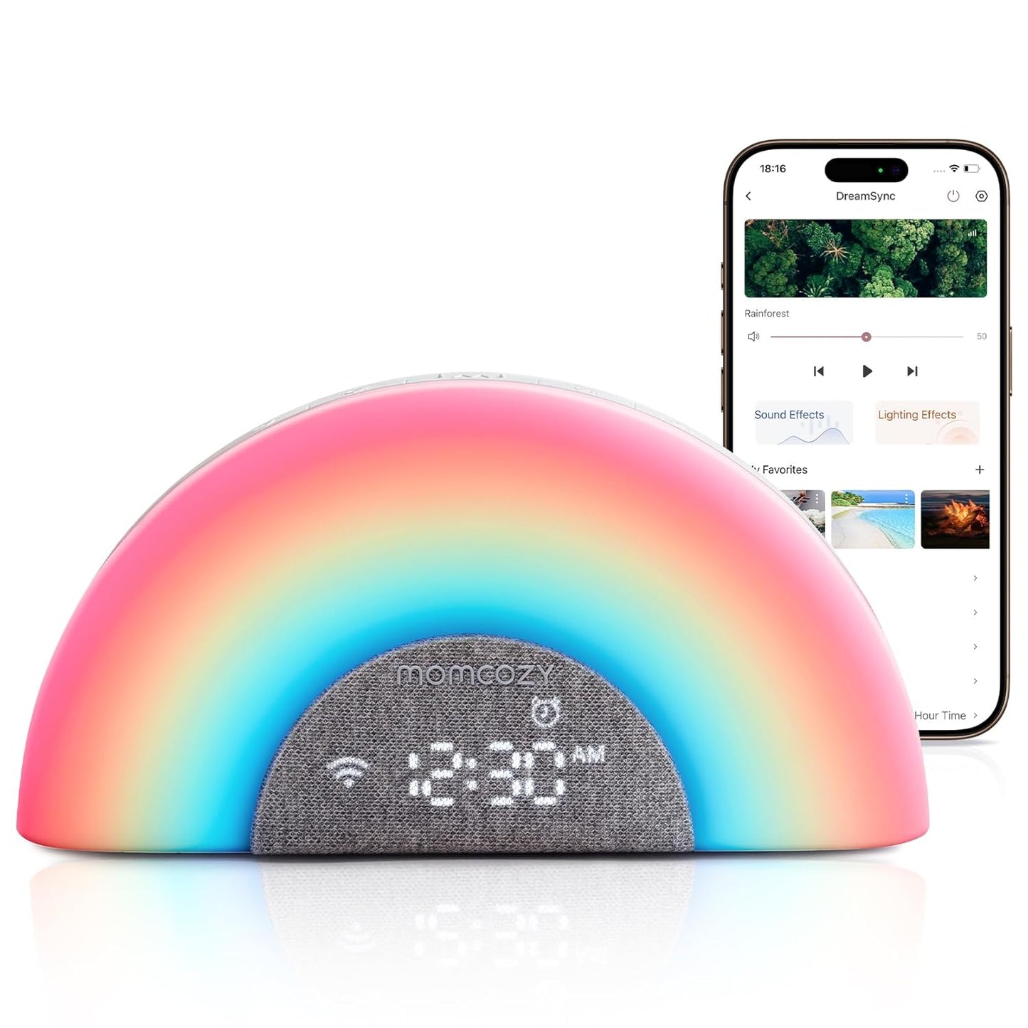 Momcozy DreamSync Baby Sound Machine: 34 Soothing Sounds & Sunrise Alarm