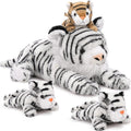 MaoGoLan White Tiger Stuffed Animals Set - Mama Tiger with 3 Cubs 17in