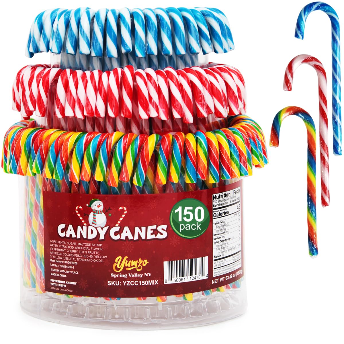 Christmas Candy Canes in Tutti Frutti and Peppermint Flavors