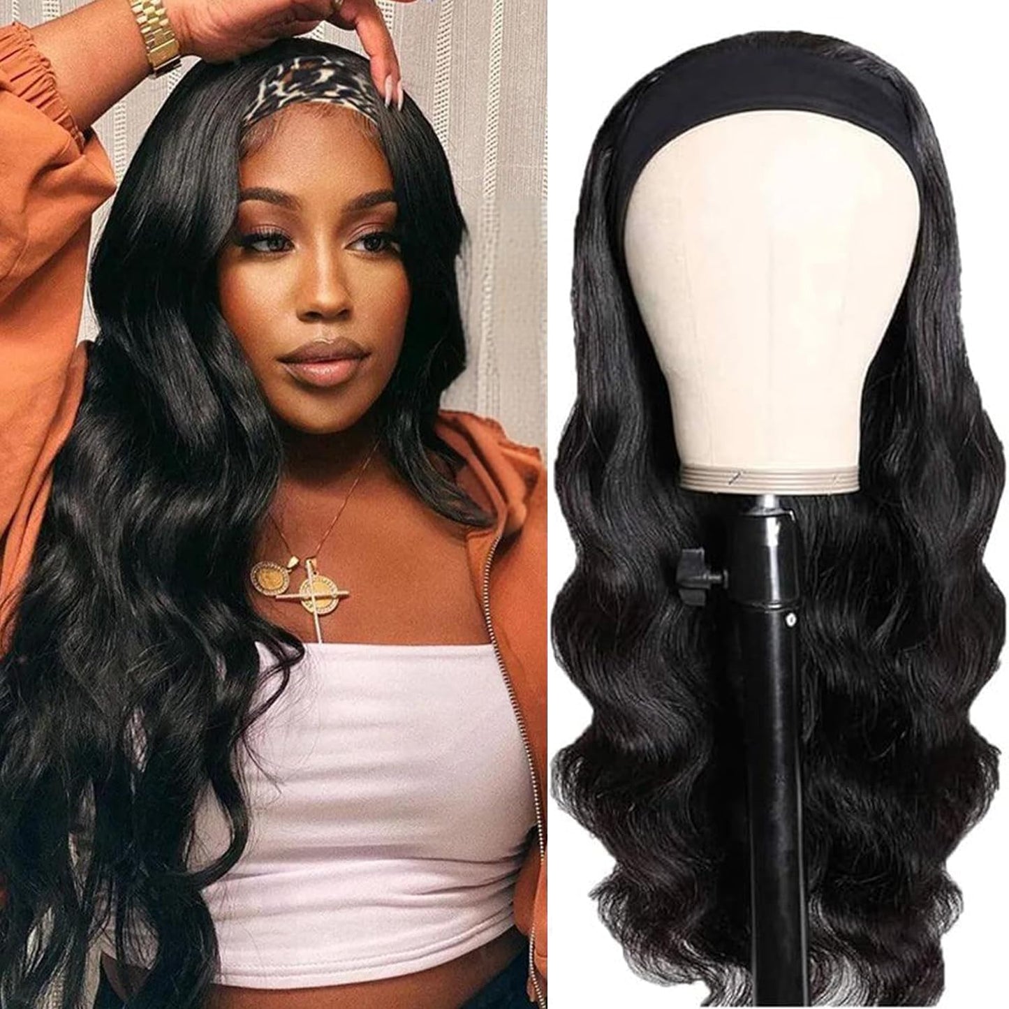 Fylora Headband Wig Human Hair Body Wave 18 Inch for Women
