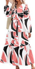 Womens Spring Long Sleeve Wrap Ruffle Maxi Dress - Flowy Chiffon
