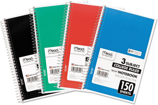 Compact Mead Spiral Notebook - Perforated, College Rule, 3 Subject ~ Perfect for On-the-Go Note-Taking