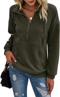 Women's Long Sleeve Lapel Half Zip Sweatshirt - Loose Casual Fit