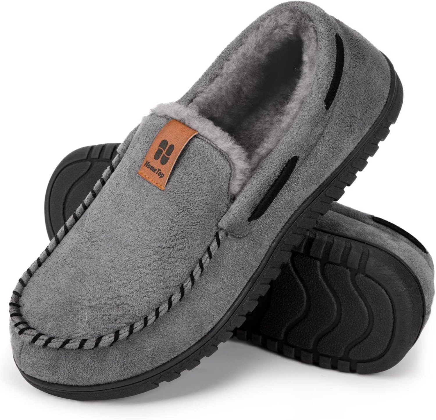 HomeTop Men's Suede Memory Foam Moccasin Slippers for Comfort