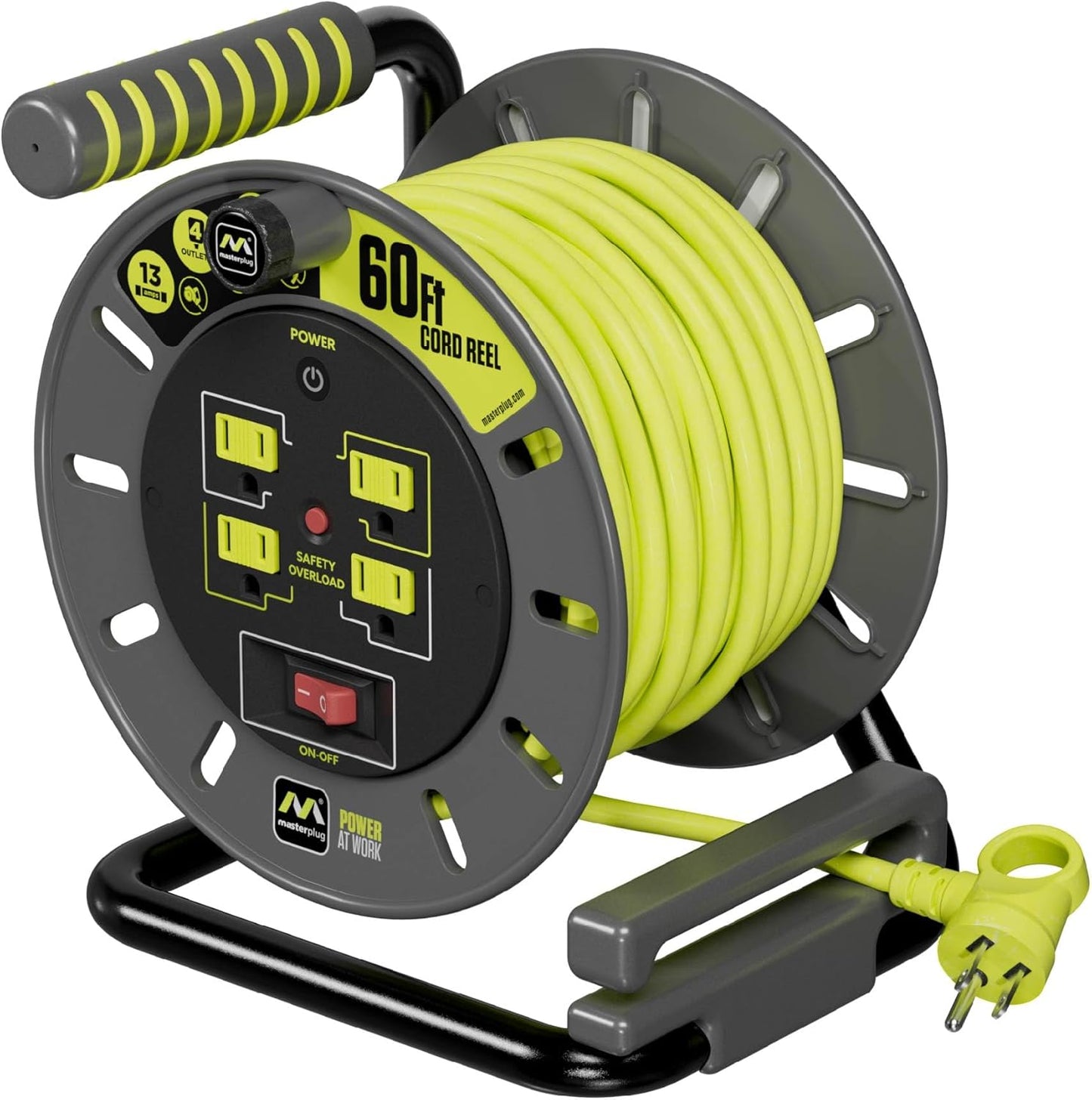 Masterplug 60ft Cord Reel with Safety Overload Circuit Breaker