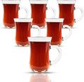 Turkish Tea Glasses With Handle - 6 pcs Slim Waist Design