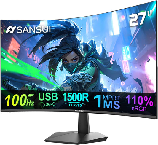 SANSUI 27 Curved Monitor: FHD HDR 100Hz USB-C