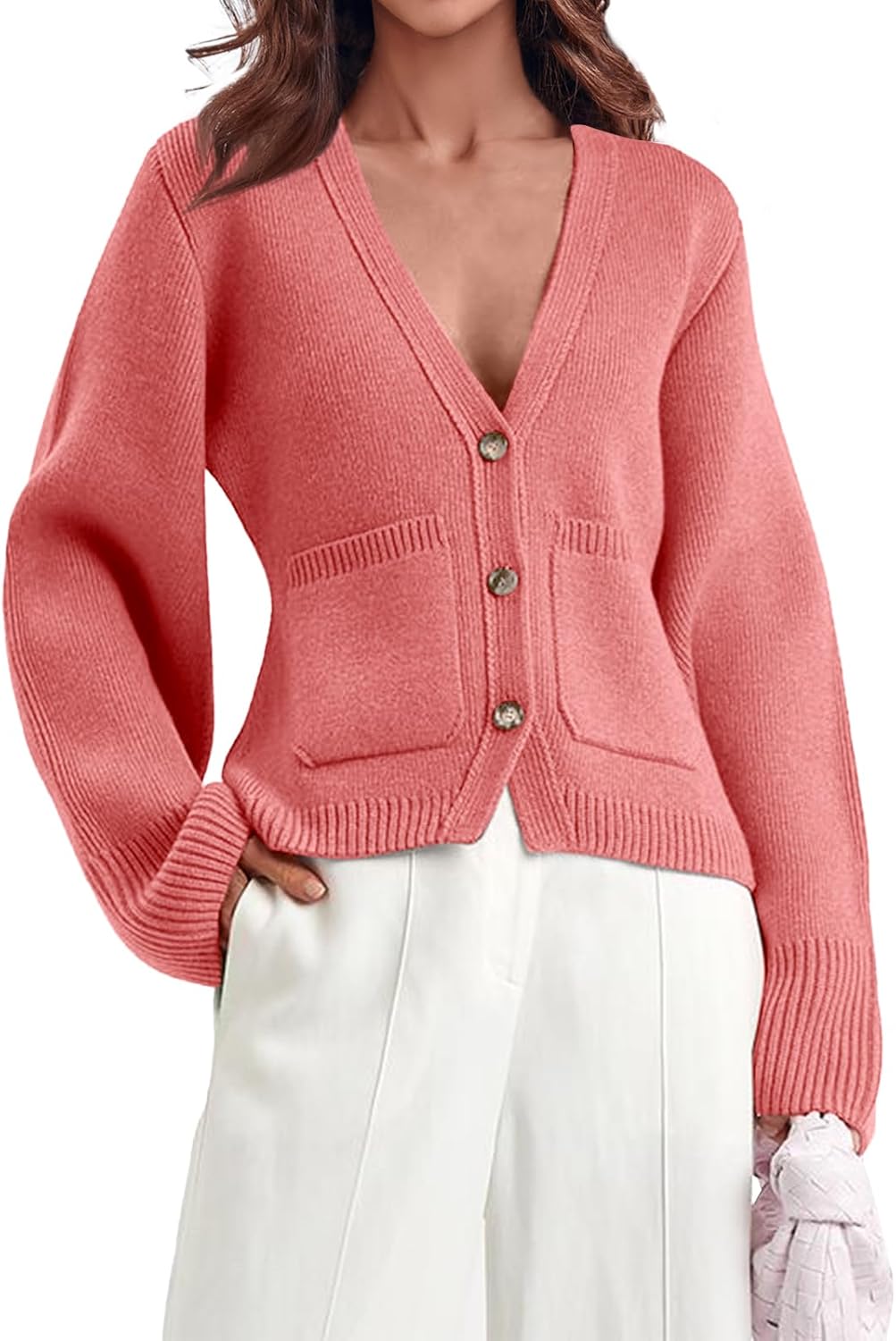 Saodimallsu Womens Deep V Neck Cardigan Sweaters for Fall