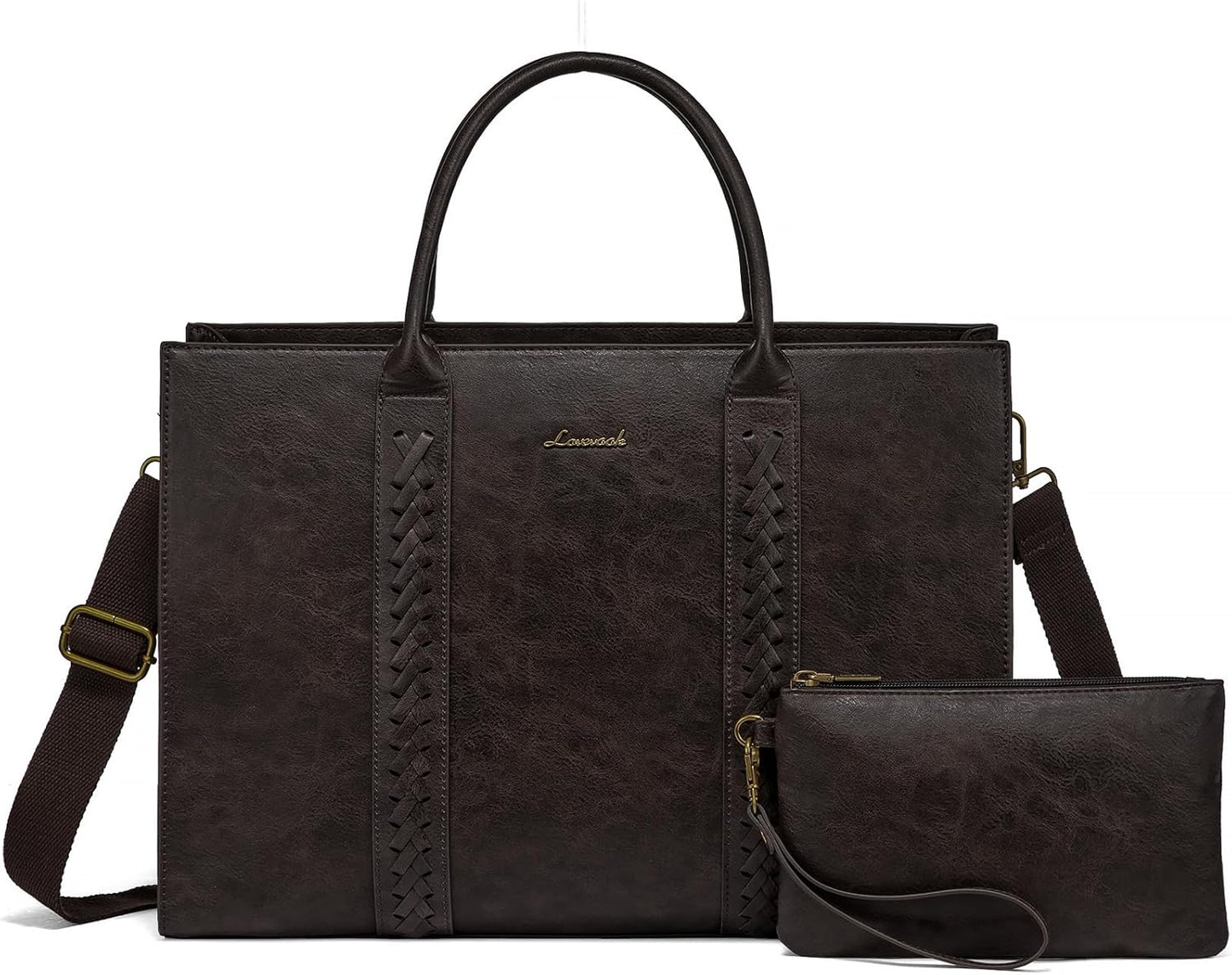 LOVEVOOK Vintage Leather Laptop Tote Bag for Women, 15.6 in