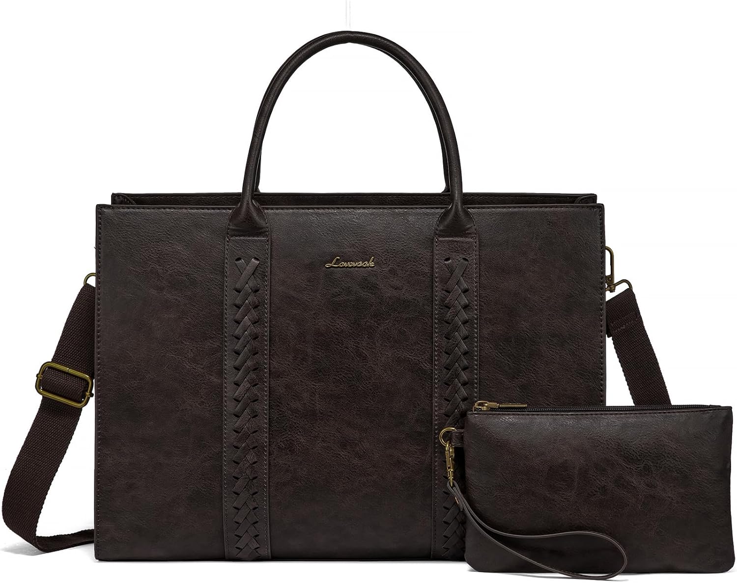 LOVEVOOK Vintage Leather Laptop Tote Bag for Women, 15.6 in