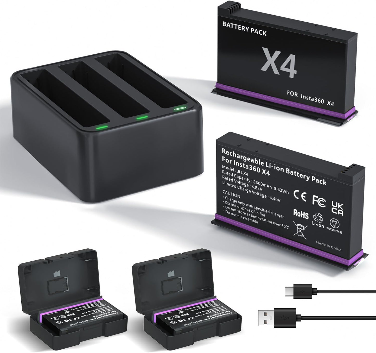 LP Battery and Charger Set for Insta 360 X4 - Fast Charging Hub