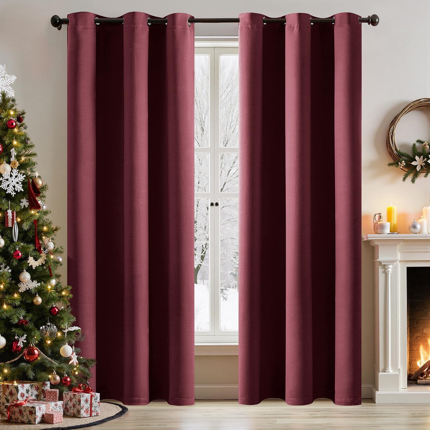 MIULEE Burgundy Red Blackout Curtains for Bedroom 90 in Long