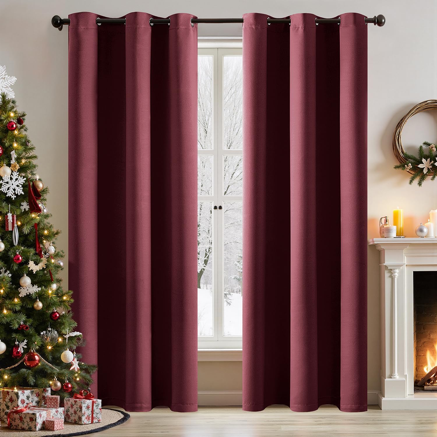 MIULEE Burgundy Red Blackout Curtains for Bedroom 90 in Long