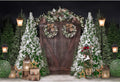 Christmas Pine Trees Rustic Wood Barn Door Backdrop 10x6.5ft - Photo