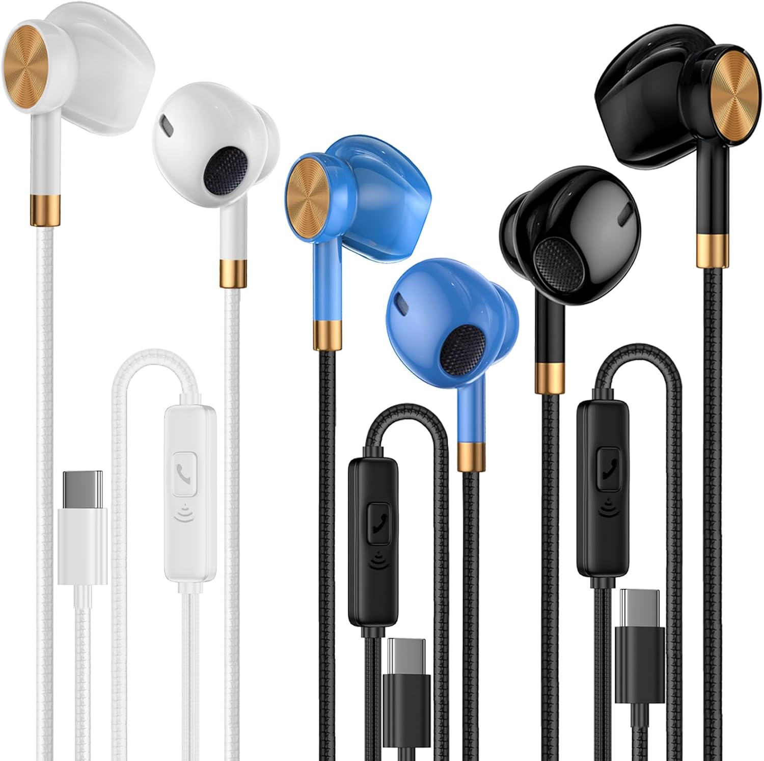 3-Pack USB C Earbuds with Noise Isolation