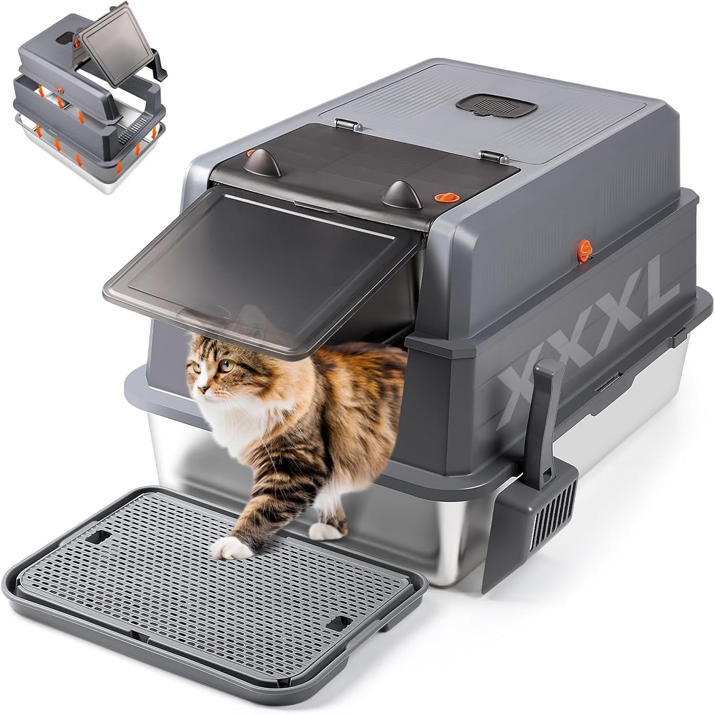 Extra Large Stainless Steel Litter Box with Lid for Cats
