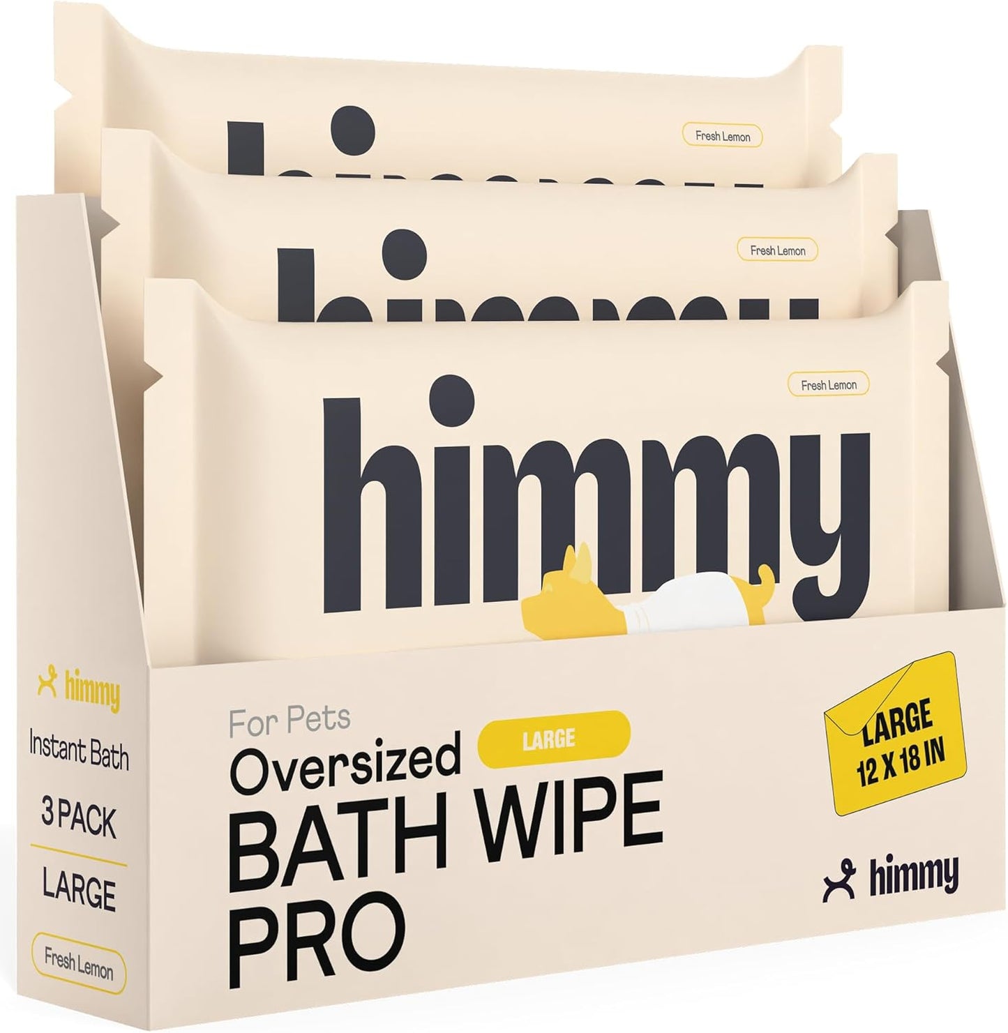 Himmy Large Pet Wipes - 12x18 Bath Wipes, Fresh Lemon Scent, Multi-Purpose Grooming