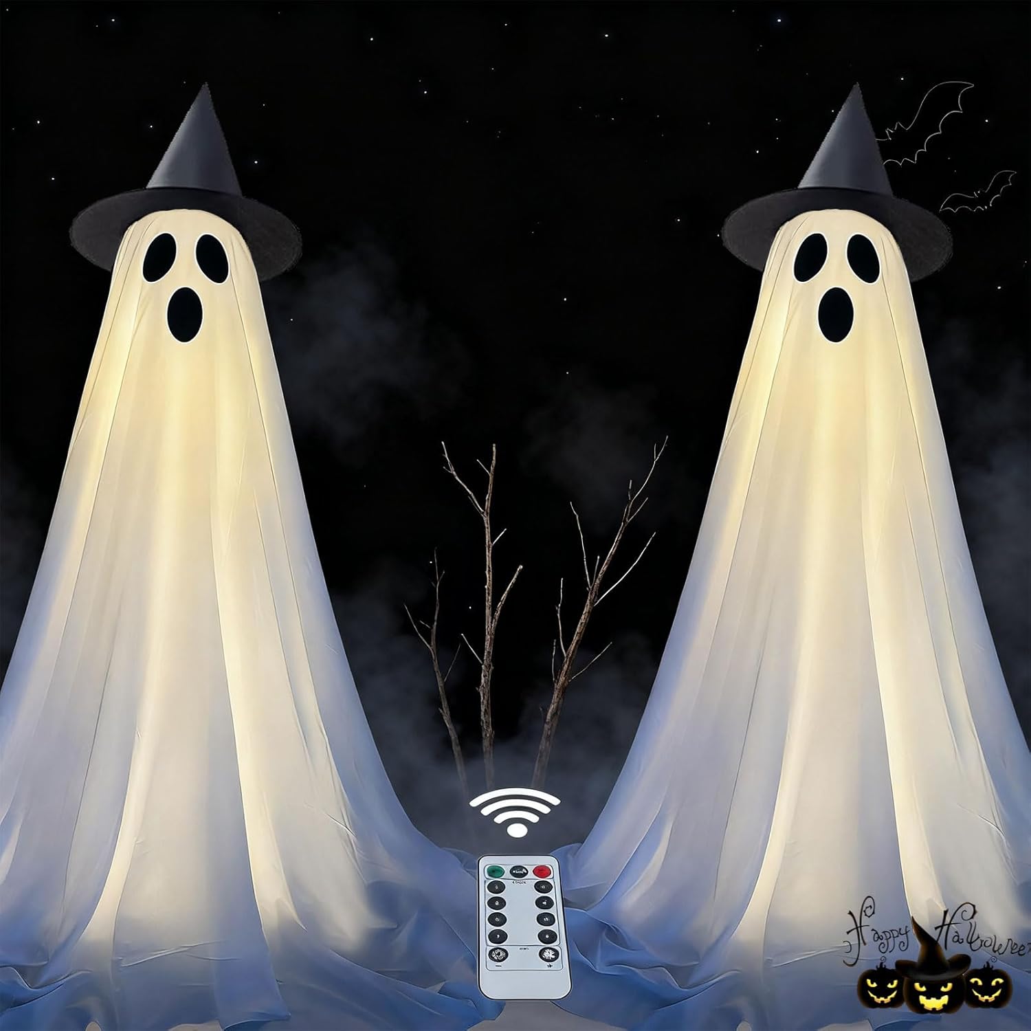 2Pcs Light Up Spooky Ghost Decor for Halloween Parties