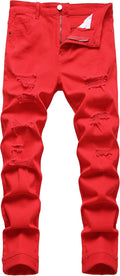 Men's Ripped Slim Straight Leg Denim Jeans - Distressed Street Style