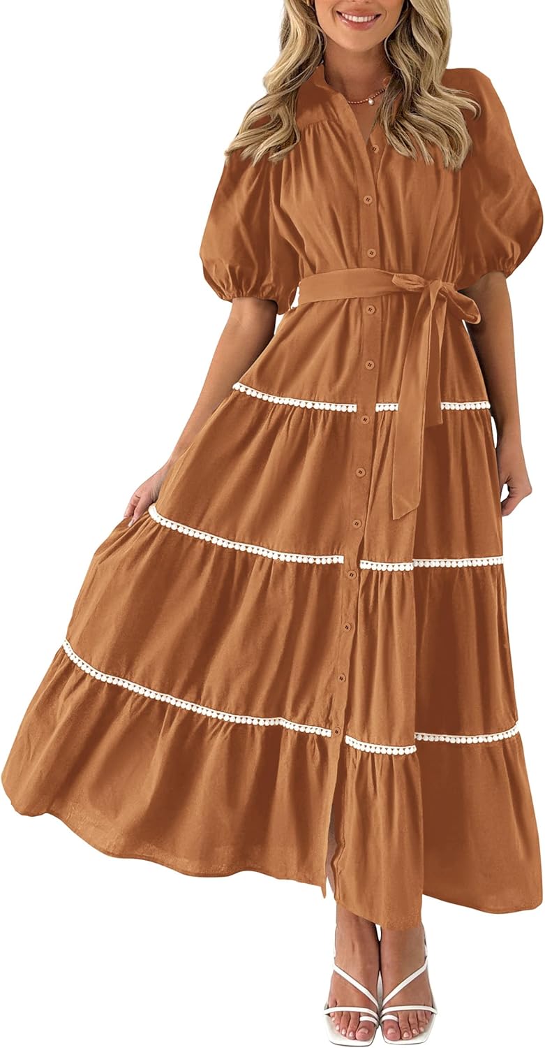 PRETTYGARDEN Women's Summer Button Down Shirt Dress for Style