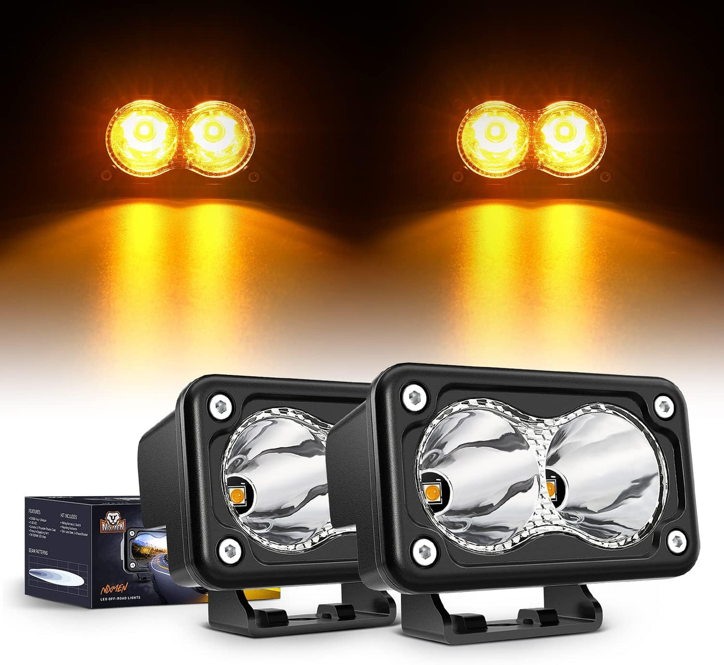 Nilight 3Inch Amber LED Light Pods for Trucks and Motorbikes