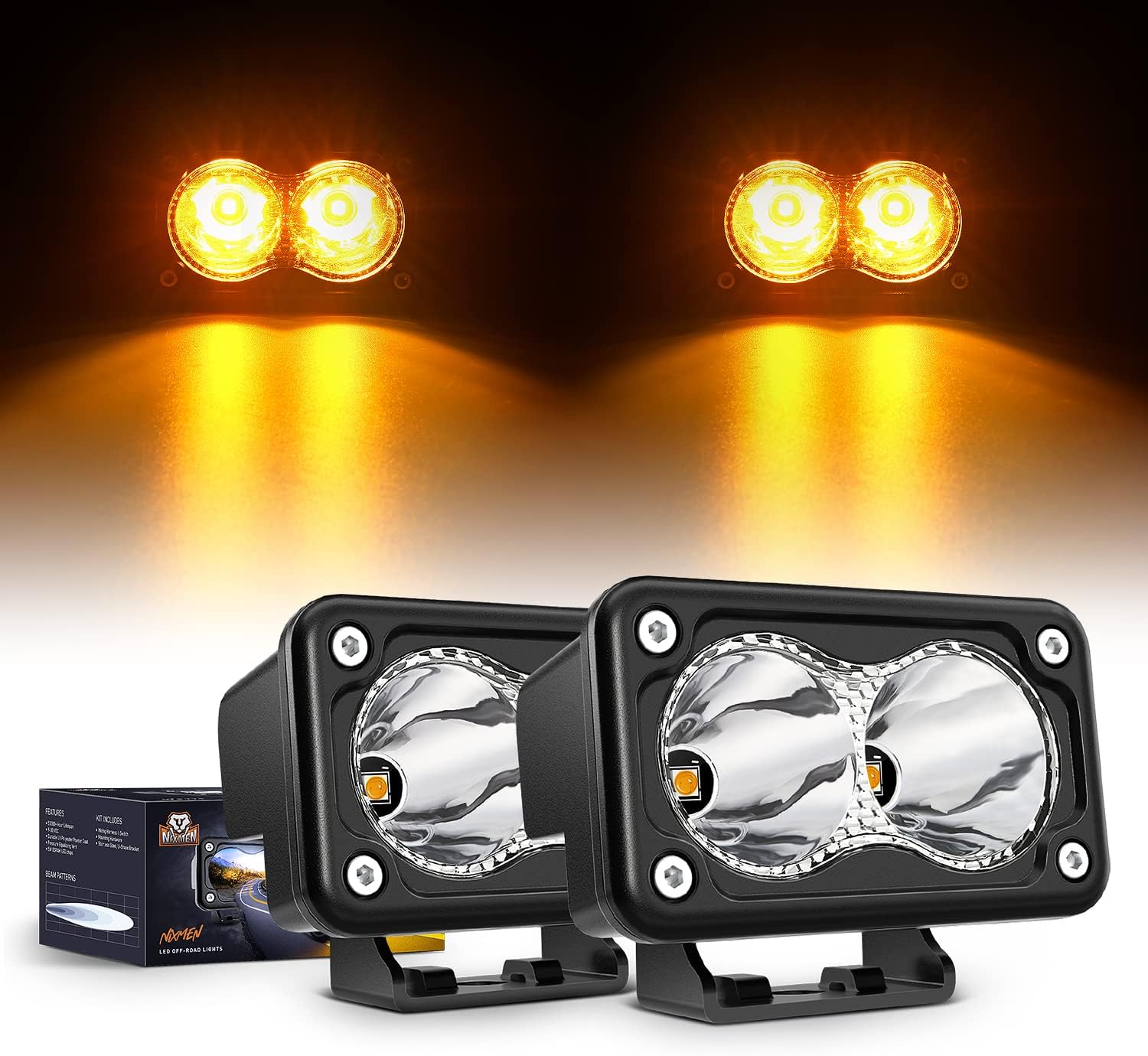 Nilight 3Inch Amber LED Light Pods for Trucks and Motorbikes