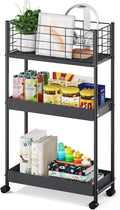 KINGRACK 3-Tier Metal Rolling Cart Slim Storage - Narrow Space