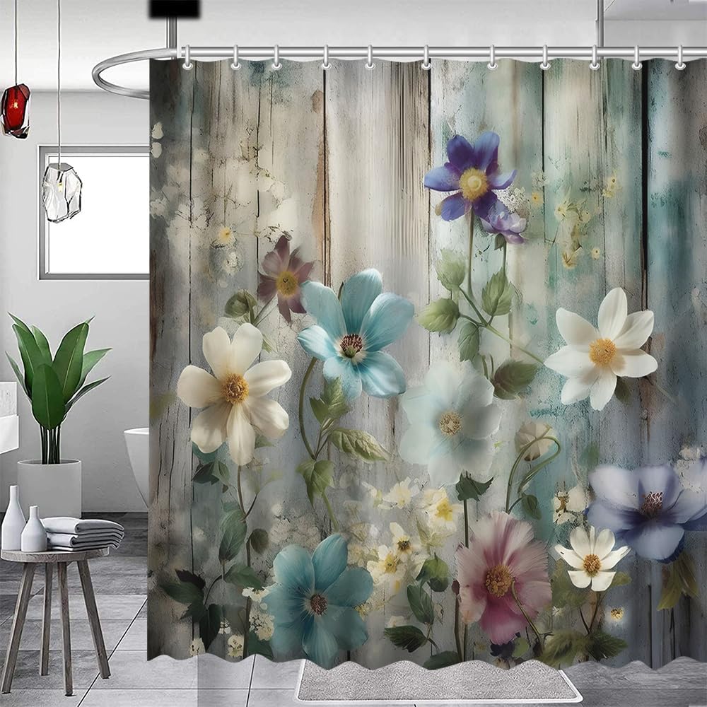 Rustic Farmhouse Floral Shower Curtain by MEHOFOND
